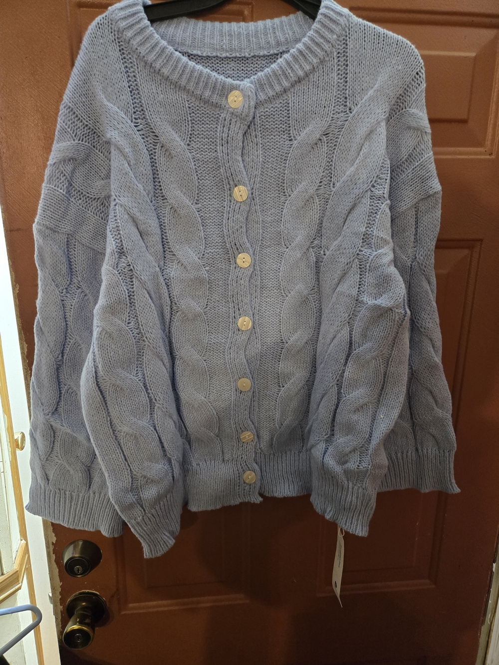 Light Blue Cable Knit Button-Front Women's Sweater